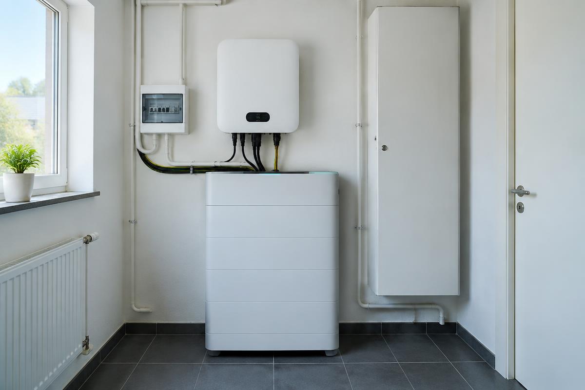 Exempel på batterilagring installerad i ett teknikrum